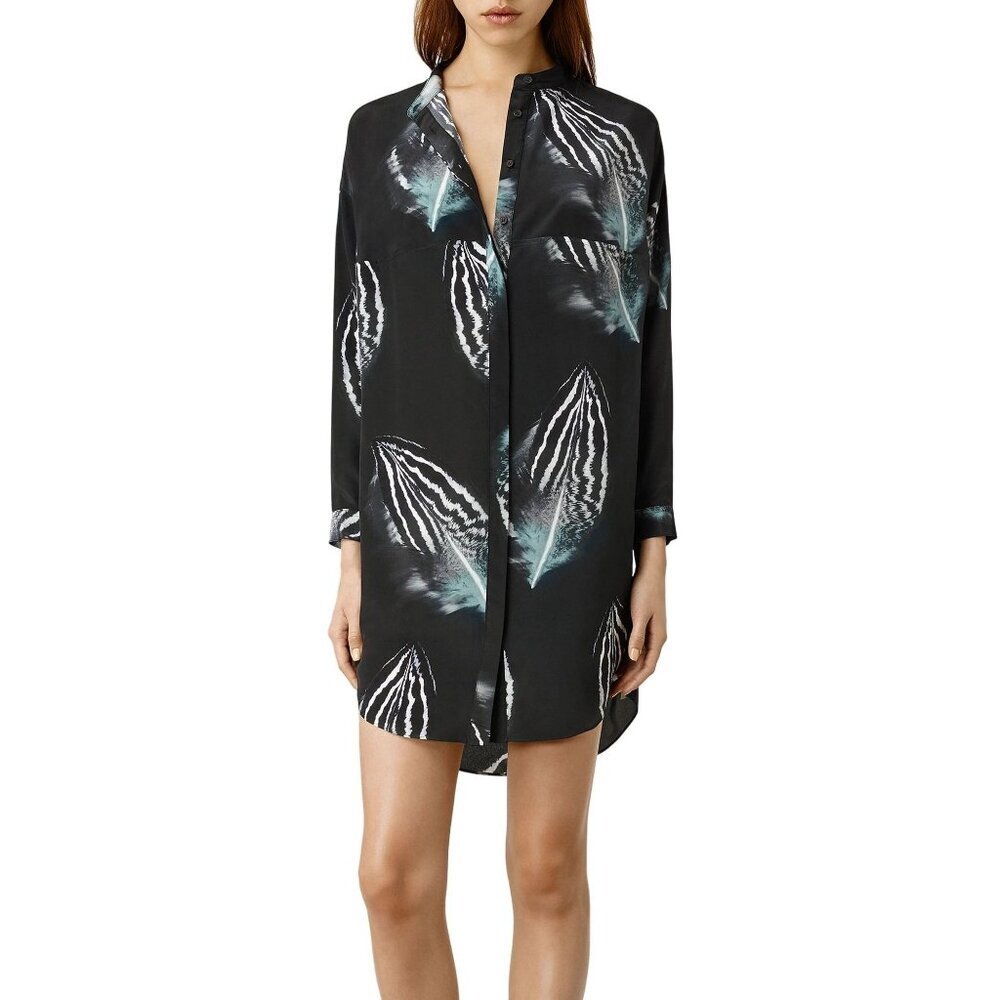 AllSaints Helle Piuma Dress Jade Womens Size 4 Silk Button Up Dark Academia Goth